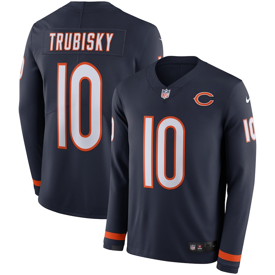 Men Chicago Bears #10 Trubisky blue Limited NFL Nike Therma Long Sleeve Jersey->chicago bears->NFL Jersey